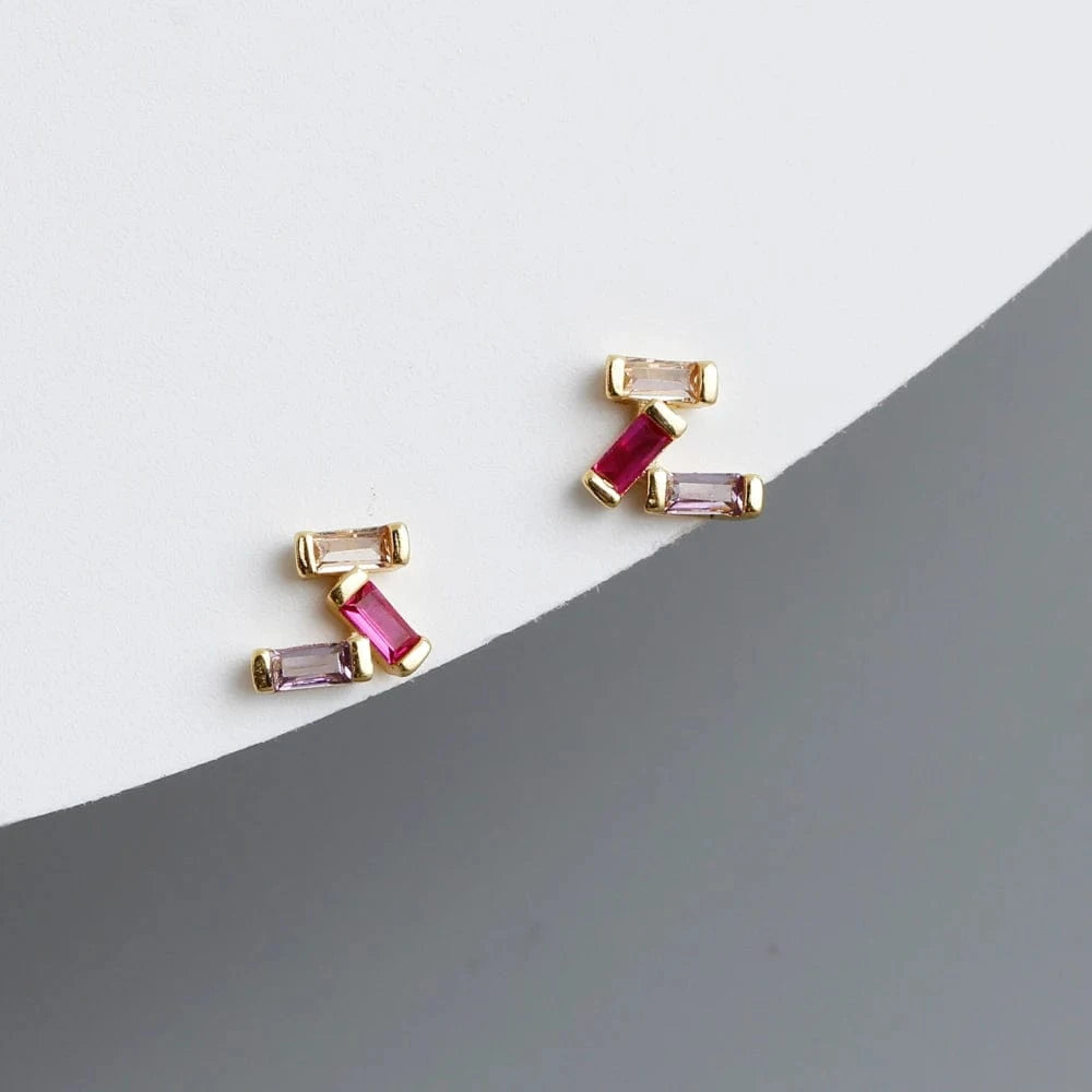 fashion 925 sterling silver minimalist rectangle shape green rainbow stud earring jewelry 18K gold plated for women jewelry