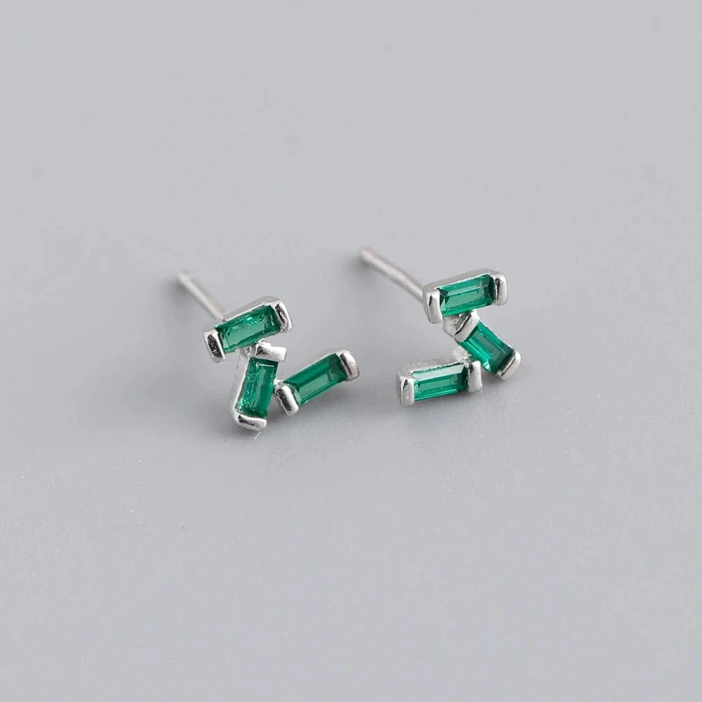 fashion 925 sterling silver minimalist rectangle shape green rainbow stud earring jewelry 18K gold plated for women jewelry