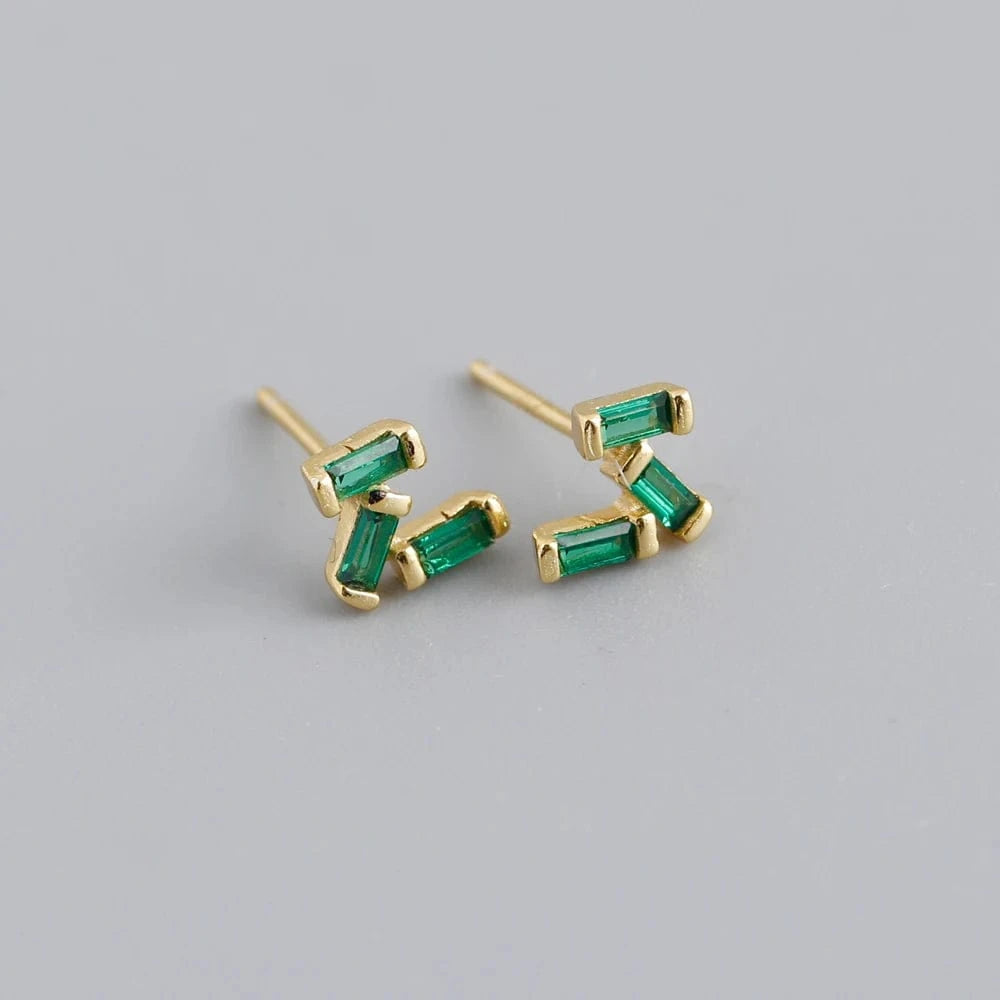 fashion 925 sterling silver minimalist rectangle shape green rainbow stud earring jewelry 18K gold plated for women jewelry