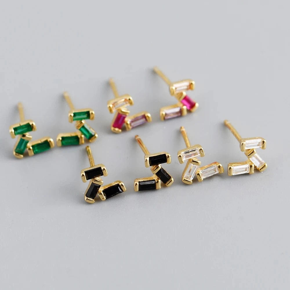 fashion 925 sterling silver minimalist rectangle shape green rainbow stud earring jewelry 18K gold plated for women jewelry