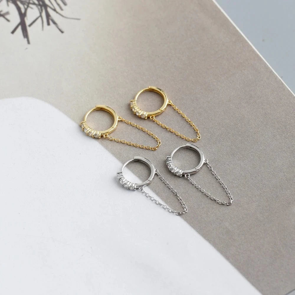 fashion 925 sterling silver tassel round black green stone hoop earrings for women gold plated silver jewelry