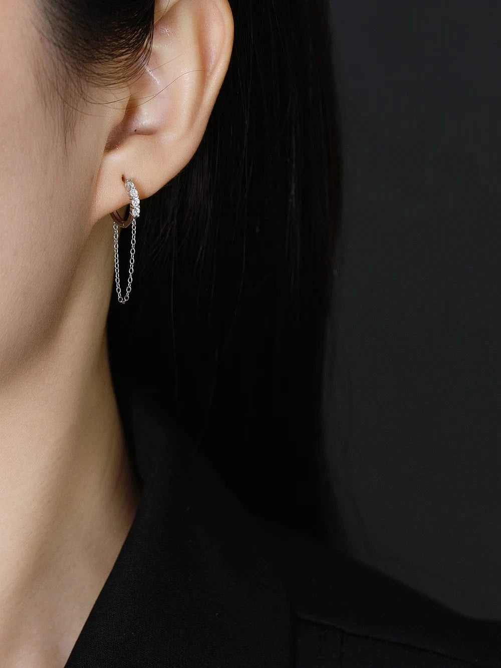 fashion 925 sterling silver tassel round black green stone hoop earrings for women gold plated silver jewelry