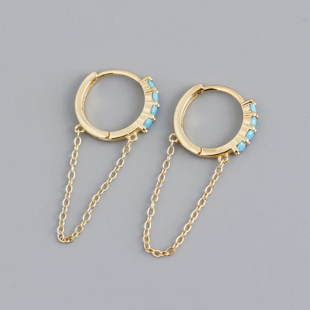 fashion 925 sterling silver tassel round black green stone hoop earrings for women gold plated silver jewelry