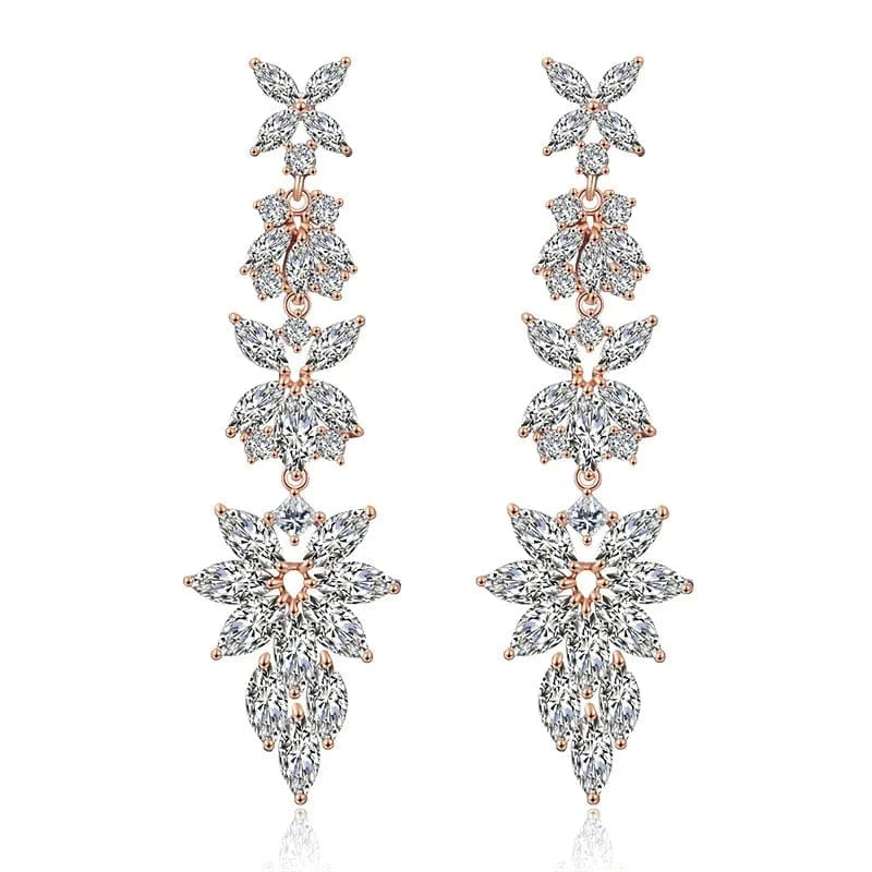 Fashion and fresh flowers classic water drop color retention earrings diamond wedding dinner women's long earrings