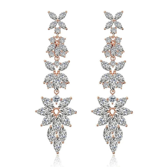 Fashion and fresh flowers classic water drop color retention earrings diamond wedding dinner women's long earrings