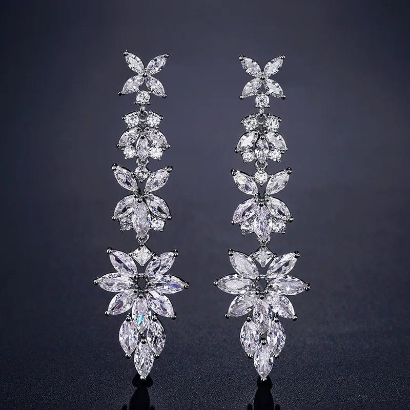 Fashion and fresh flowers classic water drop color retention earrings diamond wedding dinner women's long earrings