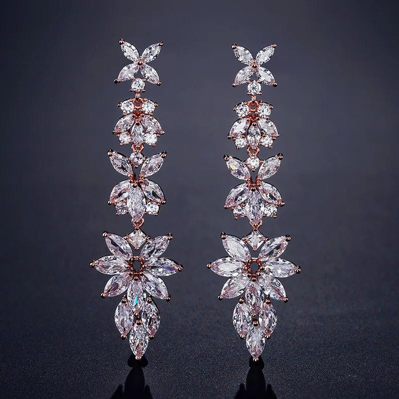 Fashion and fresh flowers classic water drop color retention earrings diamond wedding dinner women's long earrings