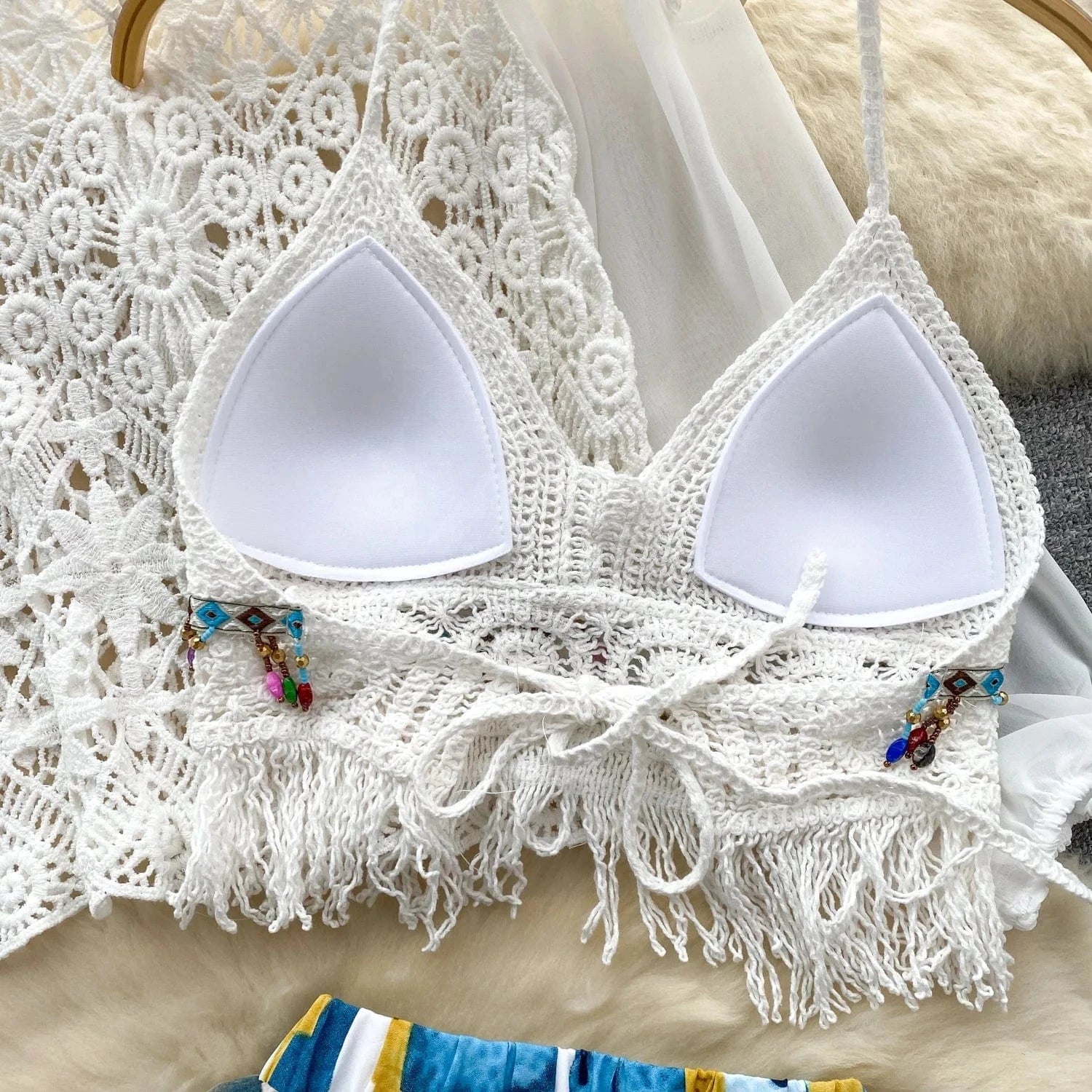 Fashion Beachwear Bikini Sets Crochet Bathing Suit For Woman Wholesale Summer Knitted Swimsuits Three Piece