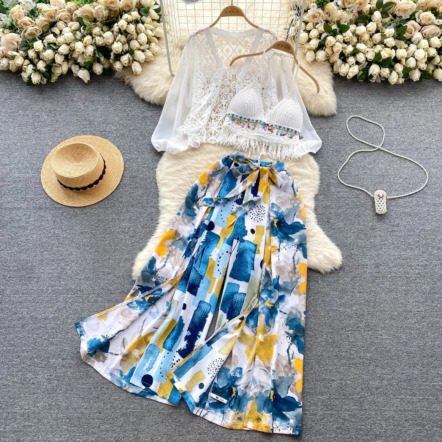 Fashion Beachwear Bikini Sets Crochet Bathing Suit For Woman Wholesale Summer Knitted Swimsuits Three Piece