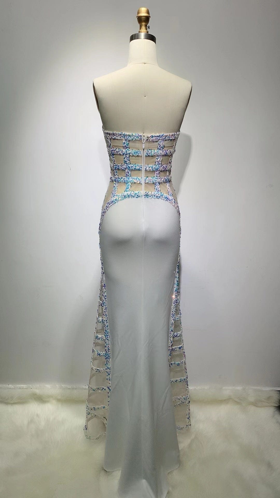Fashion Beading Women Celebrity Nightclub Evening Long Bandage Bodycon Evening Dress
