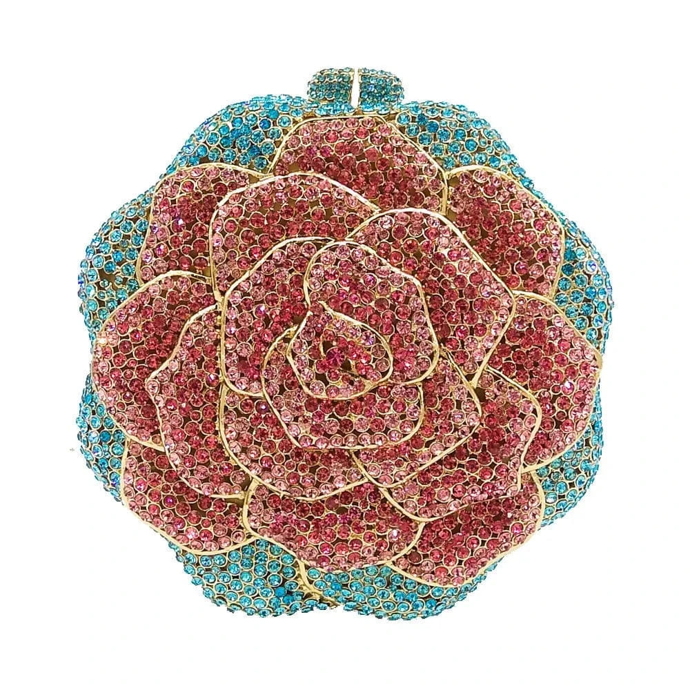 Fashion bling crystal rhinestone flower roses shape diamond clutch purse handbag