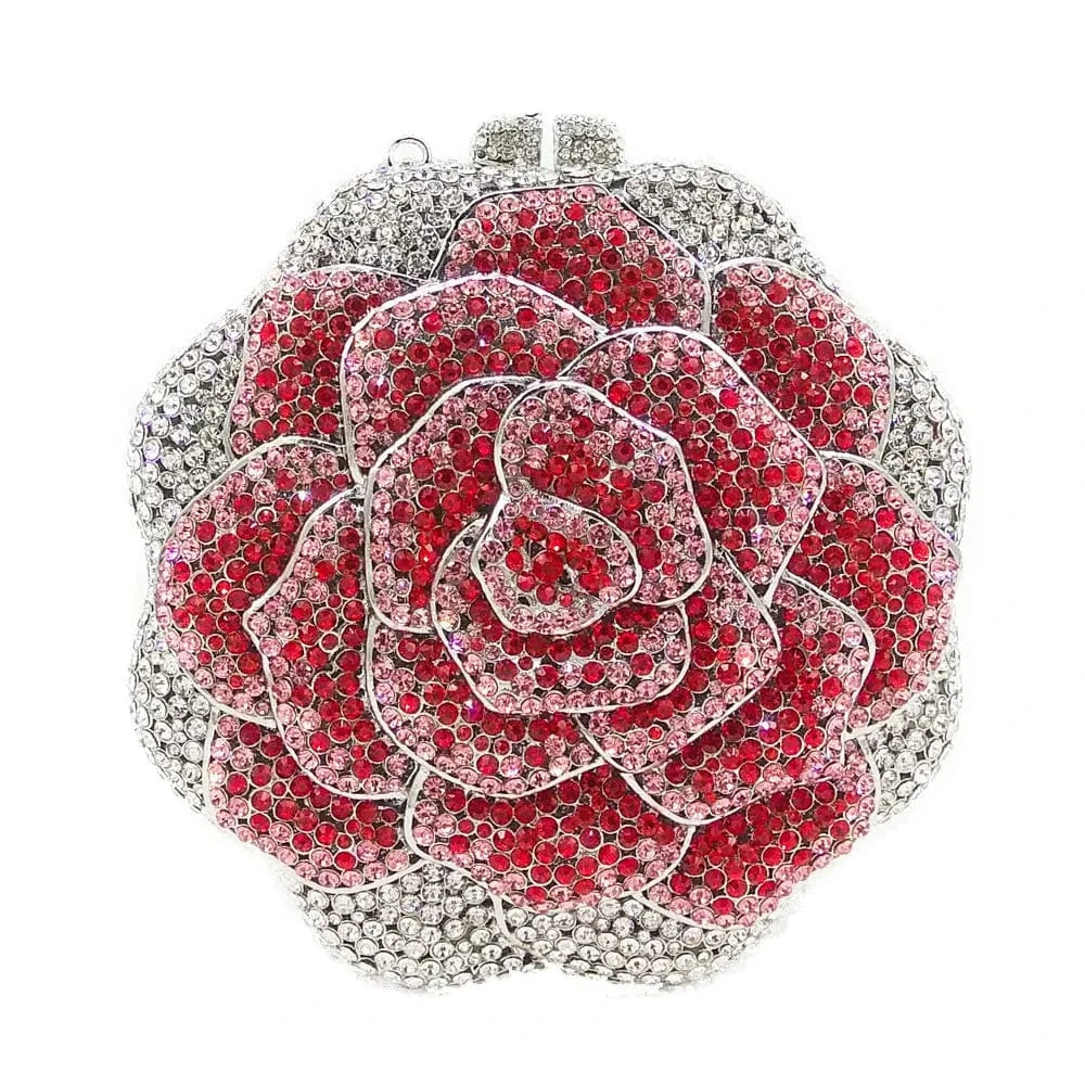 Fashion bling crystal rhinestone flower roses shape diamond clutch purse handbag