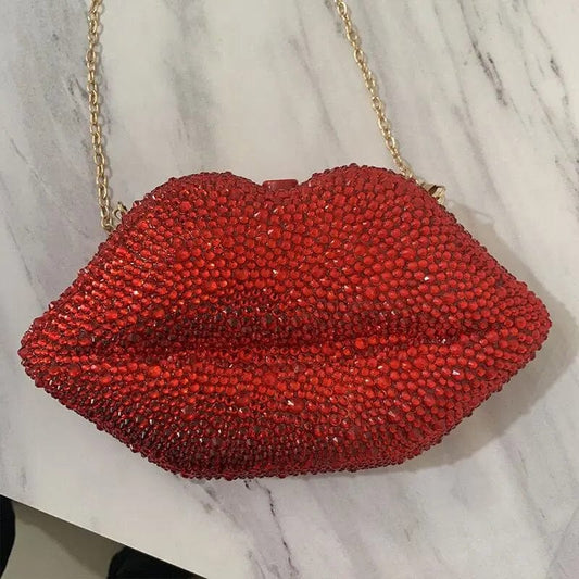 Fashion Bling Lip Shape Cosmetic Rhinestones Purses Crystal Diamond Beaded Acrylic Clutch Bridal Handbags Evening Party Bags