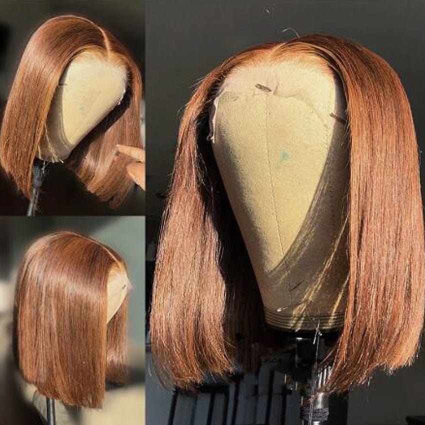 fashion brown color virgin human hair wigs vendors for black women middle part short bob cut lace front wigs straight hair