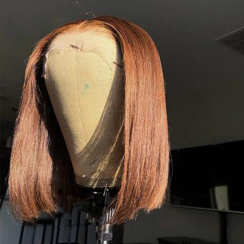 fashion brown color virgin human hair wigs vendors for black women middle part short bob cut lace front wigs straight hair