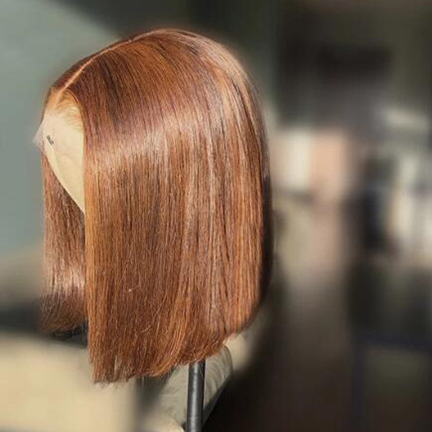 fashion brown color virgin human hair wigs vendors for black women middle part short bob cut lace front wigs straight hair