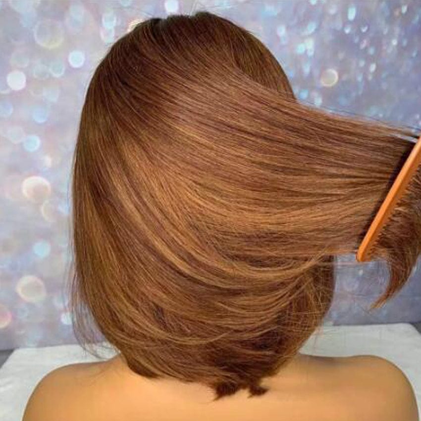 fashion brown color virgin human hair wigs vendors for black women middle part short bob cut lace front wigs straight hair