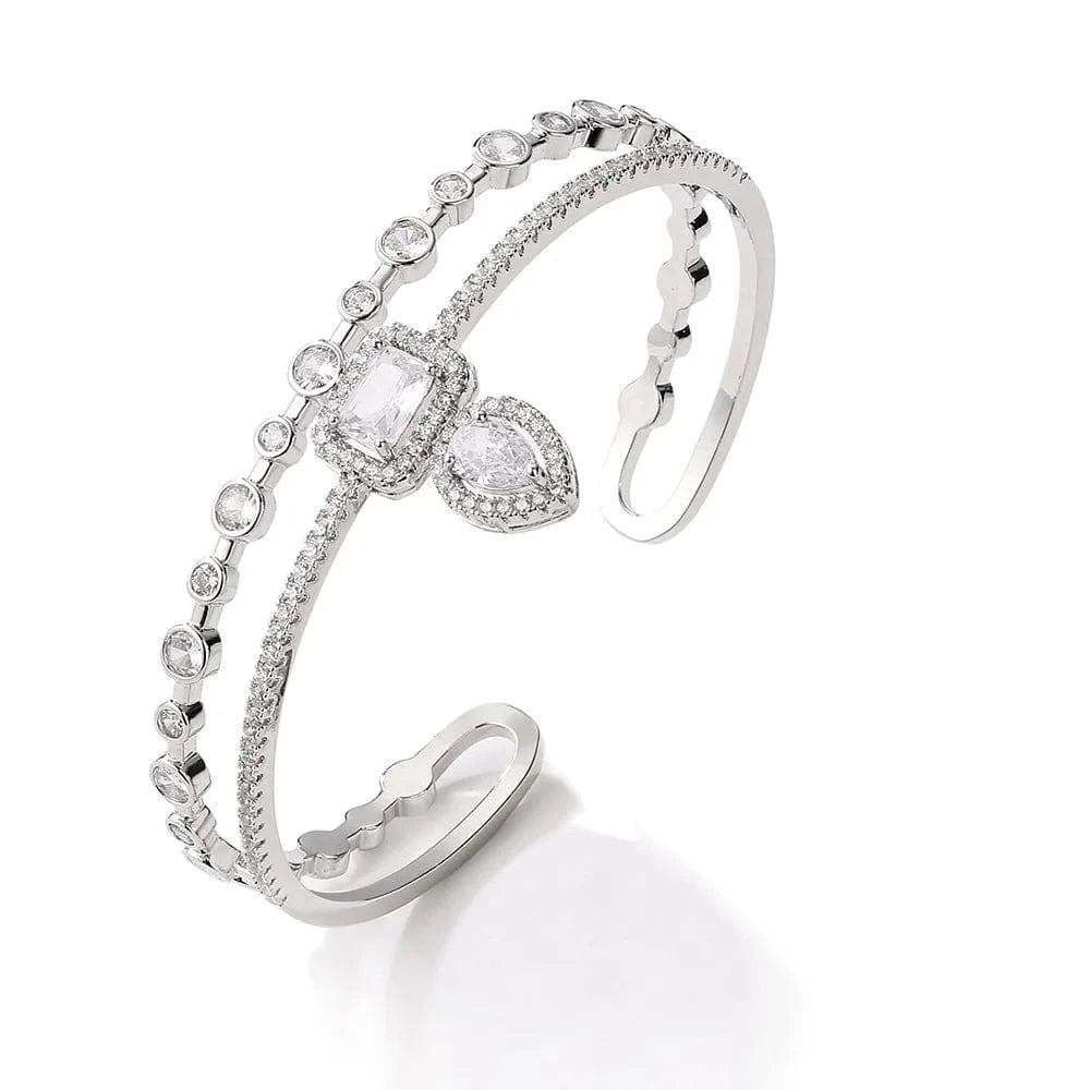 FASHION / BRS-RK038Bracelet Ins cool style zircon Bangle and Ring Set Silver Color New Design (2 piece set)