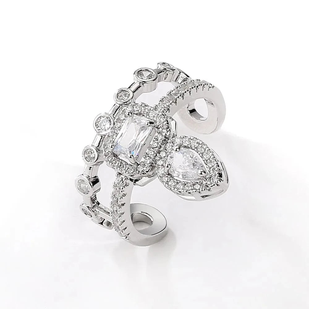 FASHION / BRS-RK038Ring Ins cool style zircon Bangle and Ring Set Silver Color New Design (2 piece set)