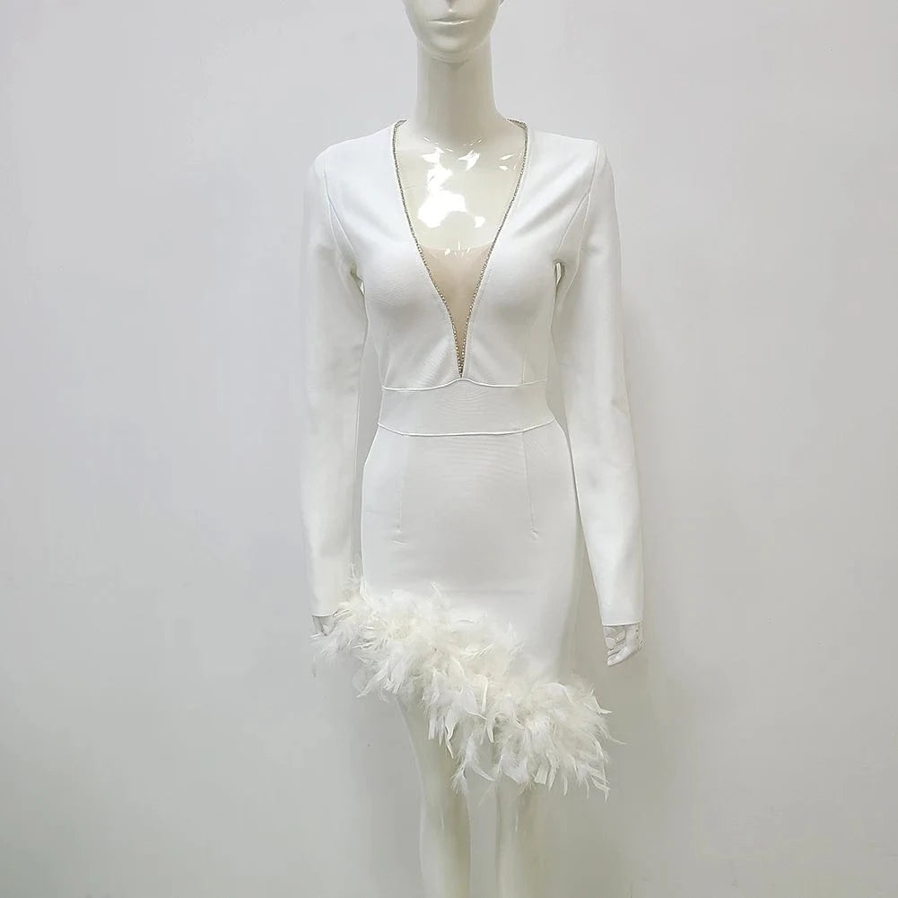 Fashion Cheap Women's Celebrity Evening Club Feathers Unique Designer Women Party Dress