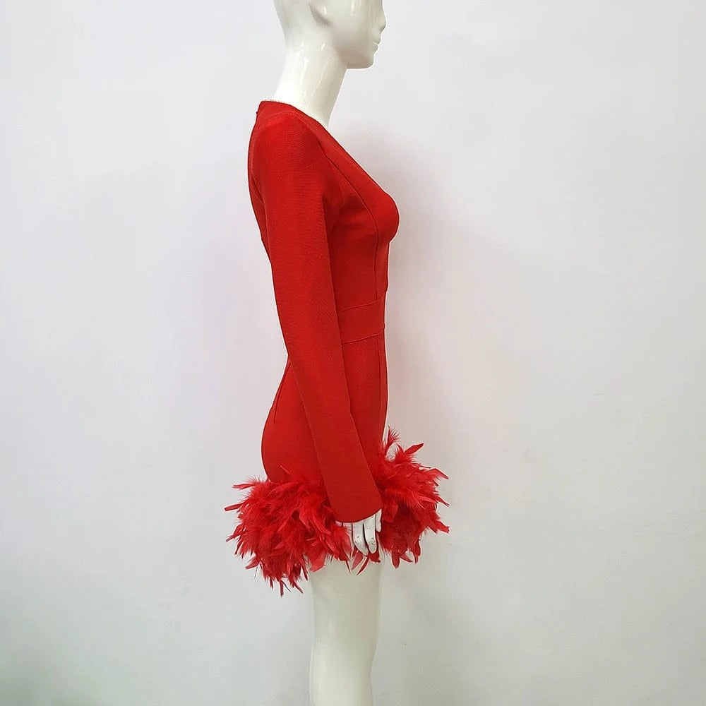 Fashion Cheap Women's Celebrity Evening Club Feathers Unique Designer Women Party Dress