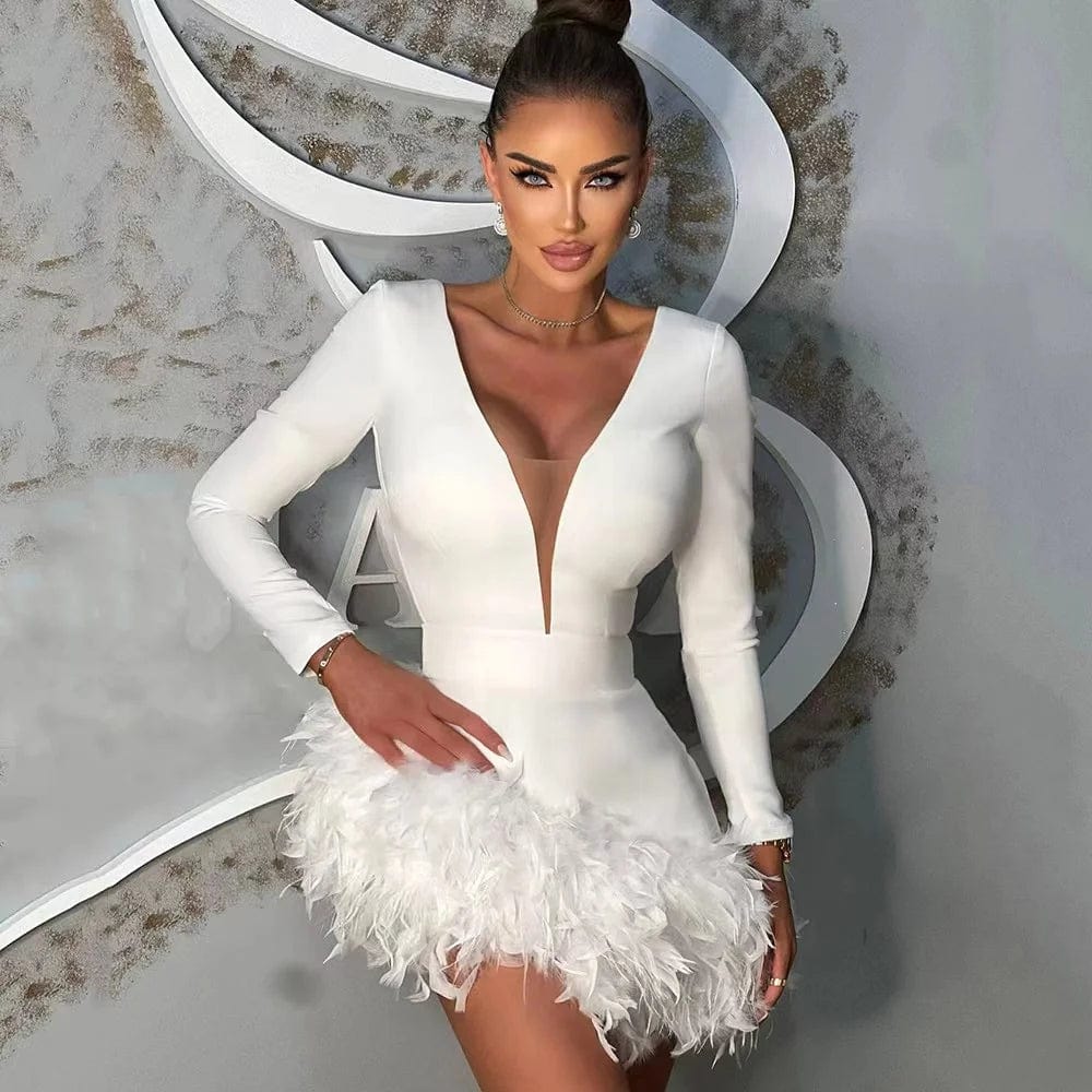 Fashion Cheap Women's Celebrity Evening Club Feathers Unique Designer Women Party Dress