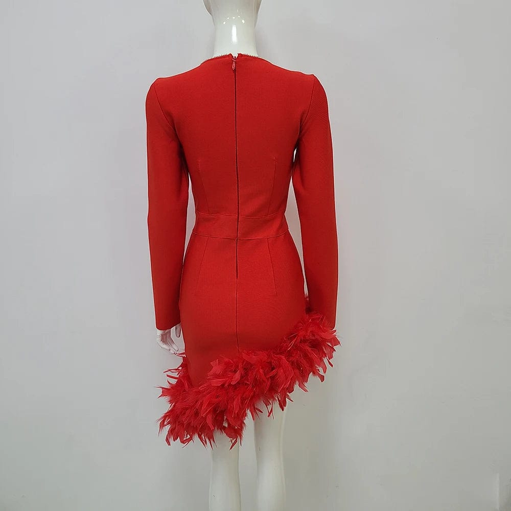 Fashion Cheap Women's Celebrity Evening Club Feathers Unique Designer Women Party Dress