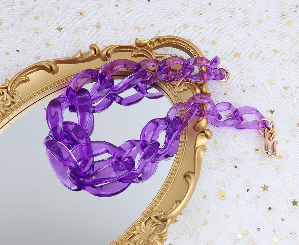 fashion choker / Purple CARTER LISA Fashion Macaron Color Punk Acrylic Resin Chunky Chain Necklace For Woman Girls Jewelry