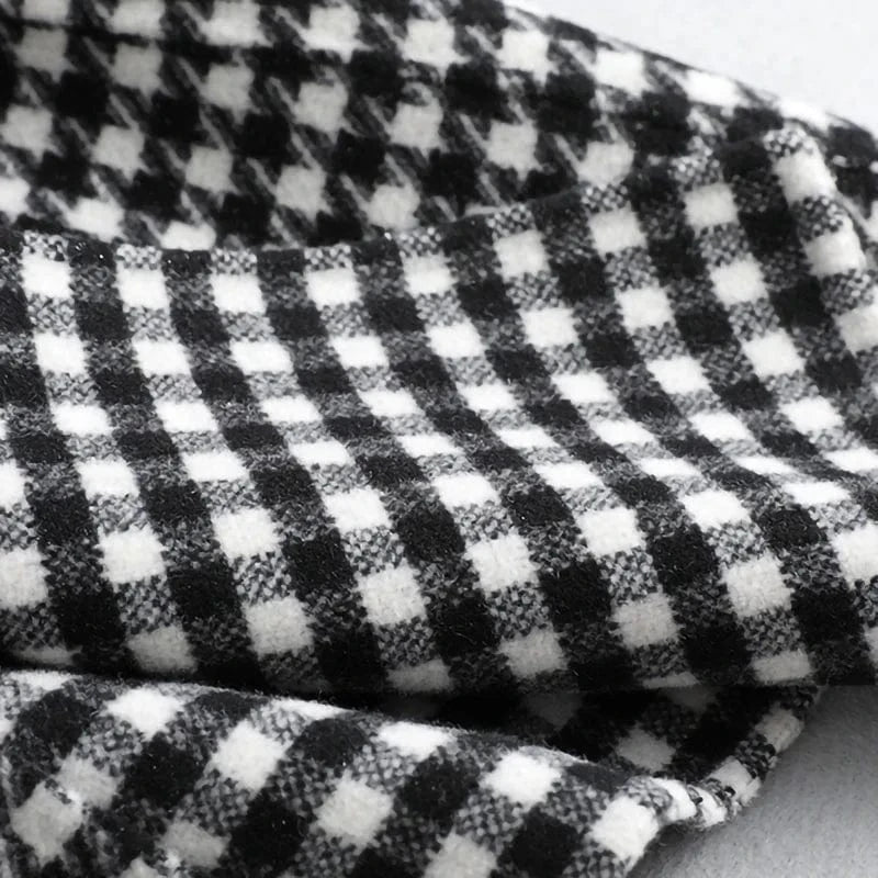 Fashion Classic Houndstooth Cashmere Coat Buckle Latch Long Woolen Coat For Women