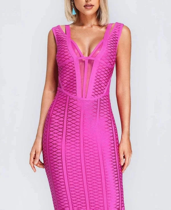Fashion Clothes Women's Elegant Bodycon Sleeveless Hollow Out Bandage Party Evening Dresses