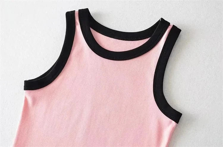 Fashion Contrast Color 4 Color Wide Strap Crew Neck Sleeveless Pullover Cute Crop Top for Women