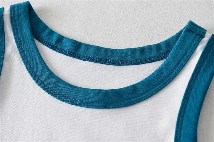 Fashion Contrast Color 4 Color Wide Strap Crew Neck Sleeveless Pullover Cute Crop Top for Women