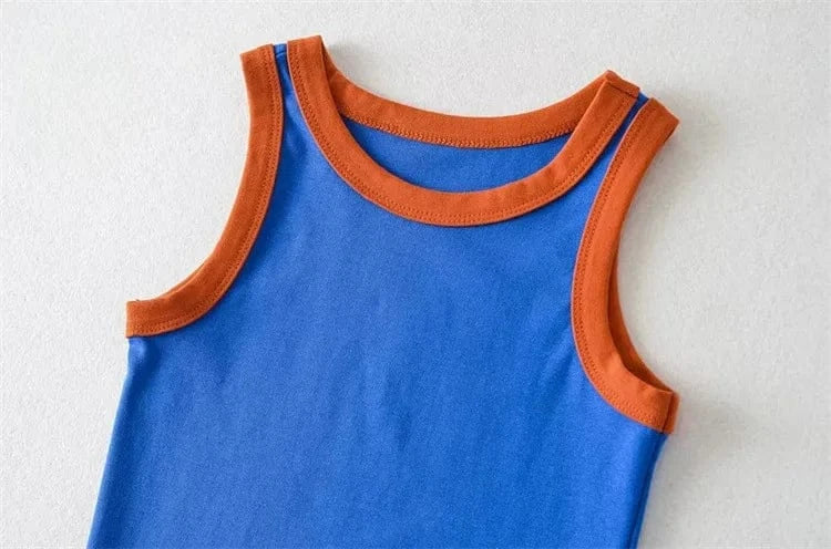 Fashion Contrast Color 4 Color Wide Strap Crew Neck Sleeveless Pullover Cute Crop Top for Women