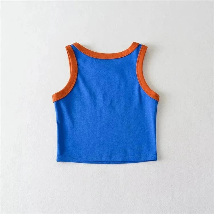 Fashion Contrast Color 4 Color Wide Strap Crew Neck Sleeveless Pullover Cute Crop Top for Women