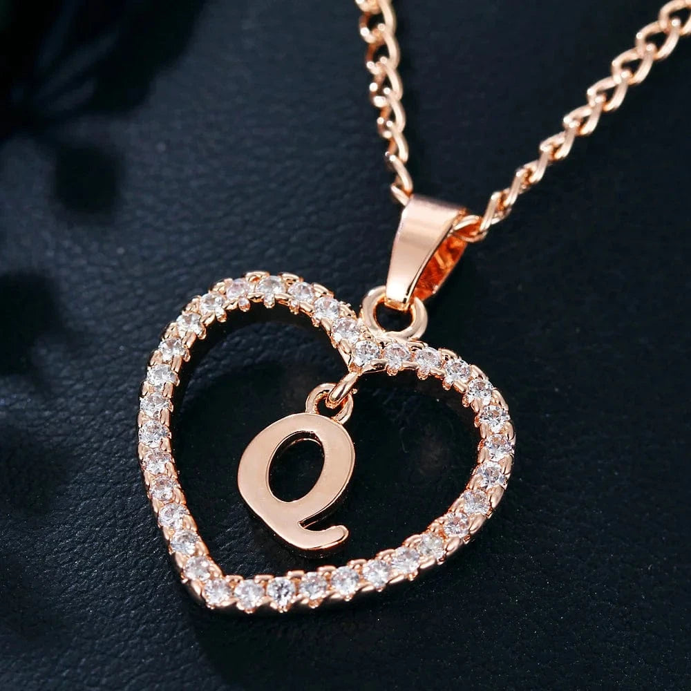 Fashion Custom Heart Initial Rhinestones Letter Name Choker Necklace For Women Pendant Jewelry