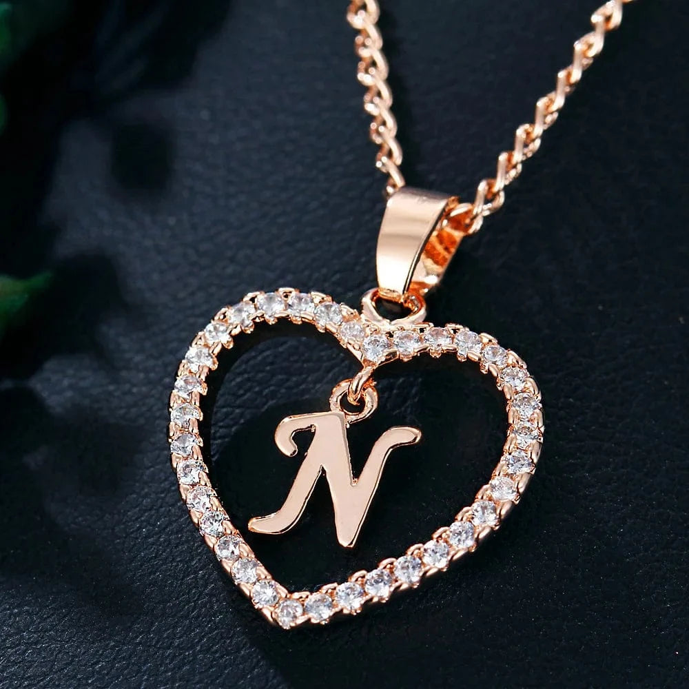 Fashion Custom Heart Initial Rhinestones Letter Name Choker Necklace For Women Pendant Jewelry