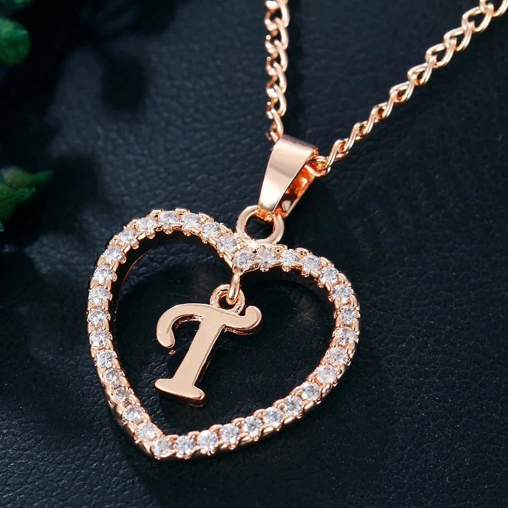 Fashion Custom Heart Initial Rhinestones Letter Name Choker Necklace For Women Pendant Jewelry