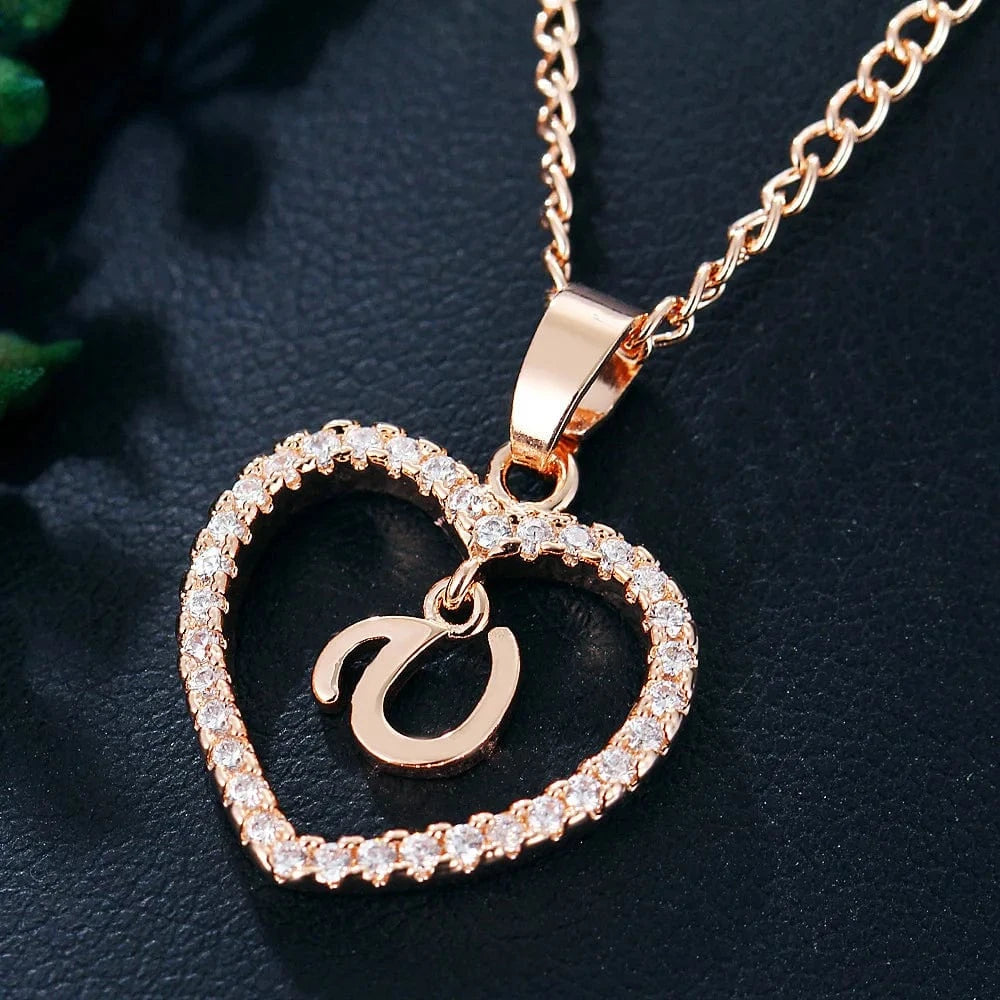 Fashion Custom Heart Initial Rhinestones Letter Name Choker Necklace For Women Pendant Jewelry