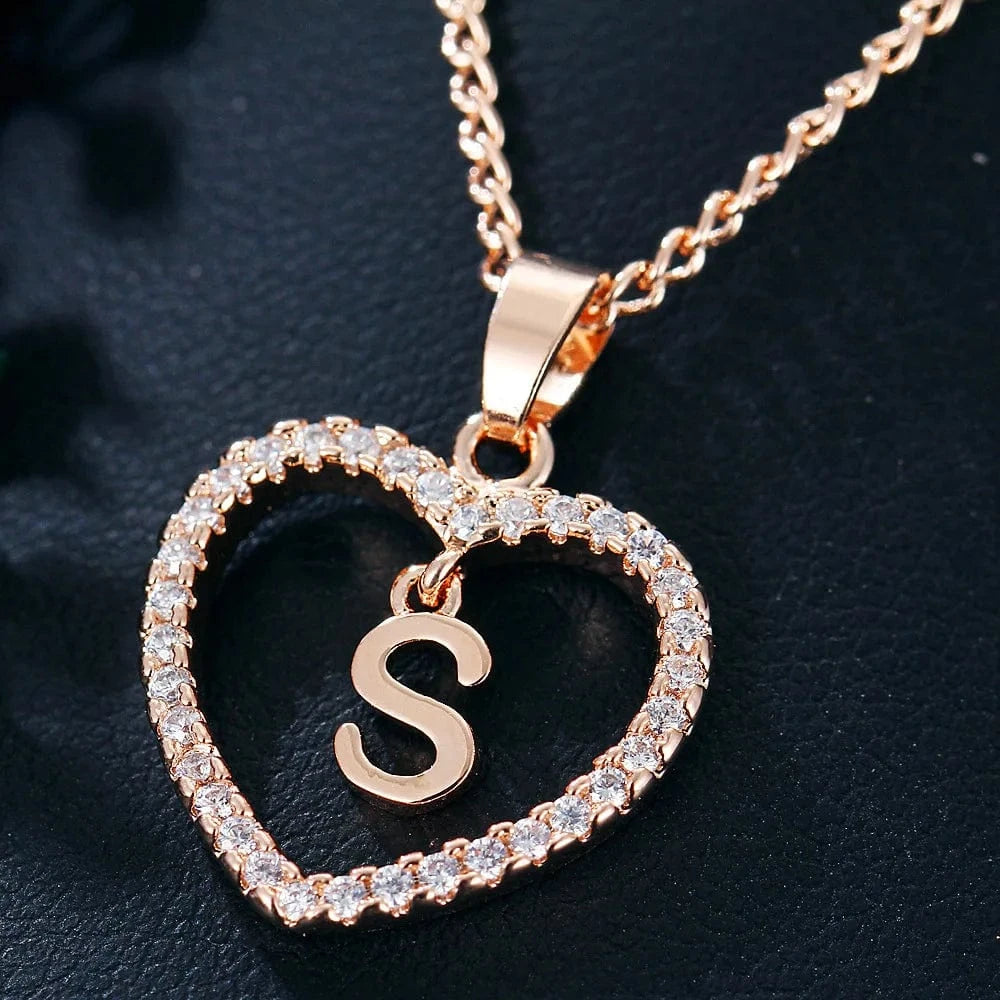 Fashion Custom Heart Initial Rhinestones Letter Name Choker Necklace For Women Pendant Jewelry