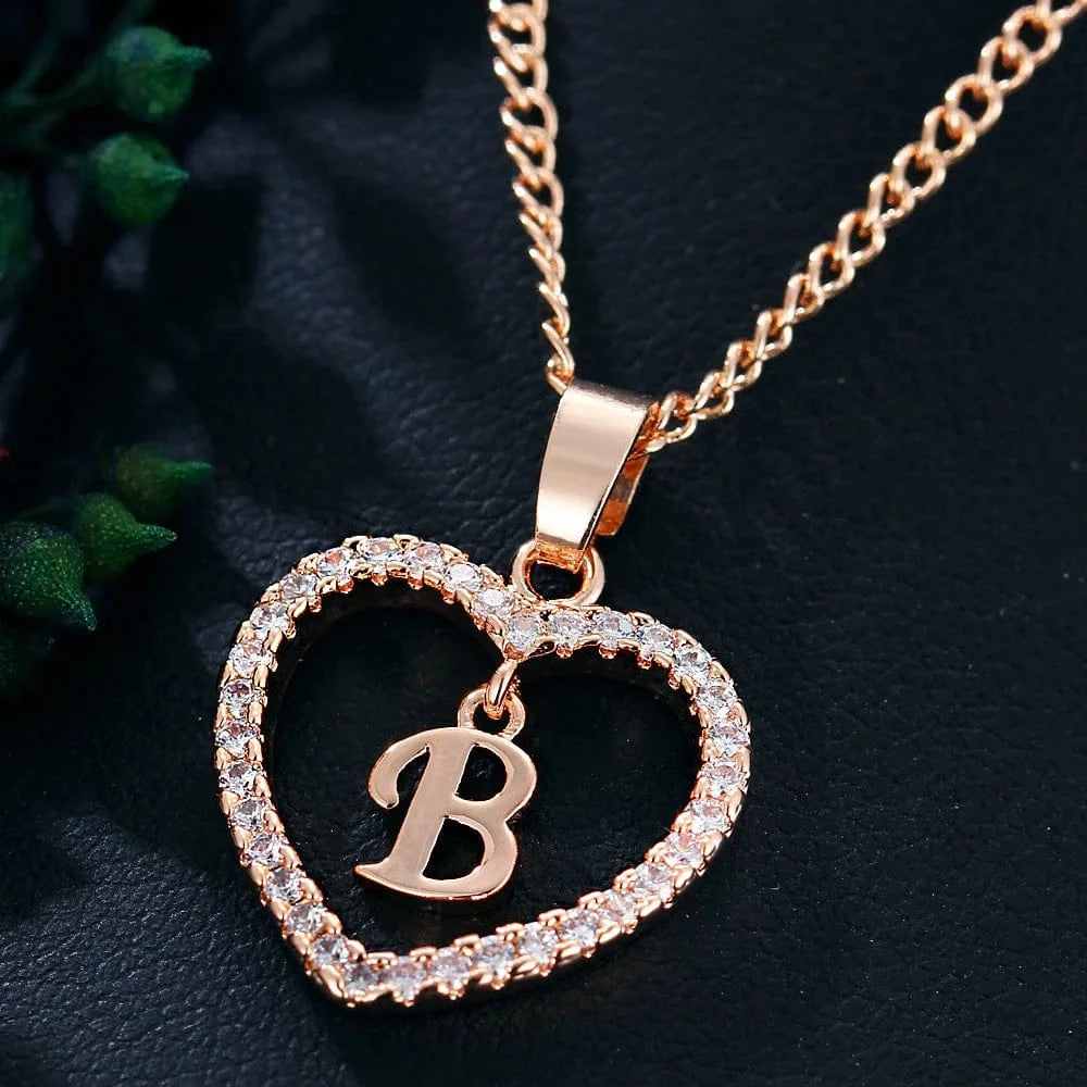 Fashion Custom Heart Initial Rhinestones Letter Name Choker Necklace For Women Pendant Jewelry