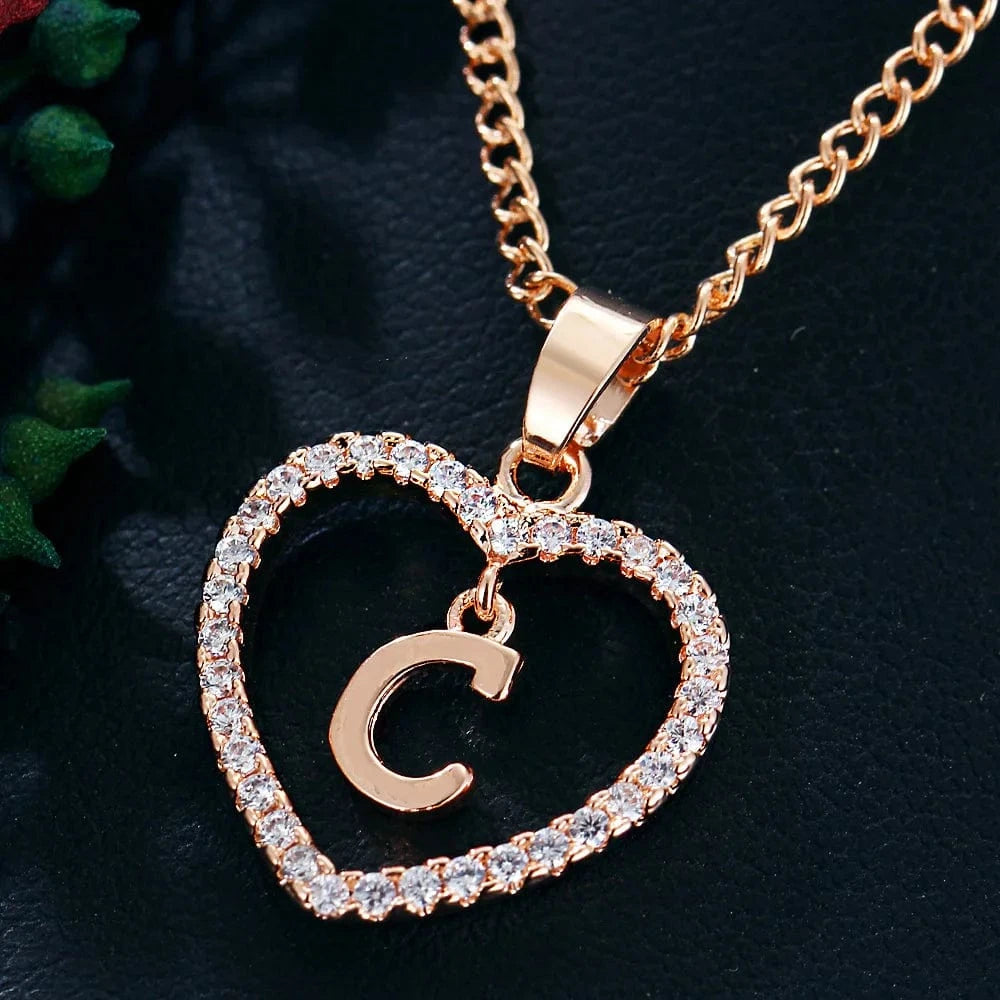 Fashion Custom Heart Initial Rhinestones Letter Name Choker Necklace For Women Pendant Jewelry