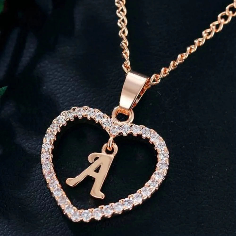 Fashion Custom Heart Initial Rhinestones Letter Name Choker Necklace For Women Pendant Jewelry