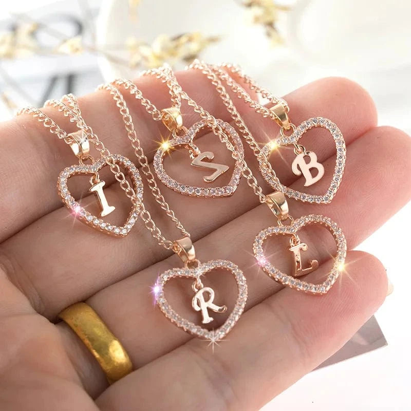Fashion Custom Heart Initial Rhinestones Letter Name Choker Necklace For Women Pendant Jewelry