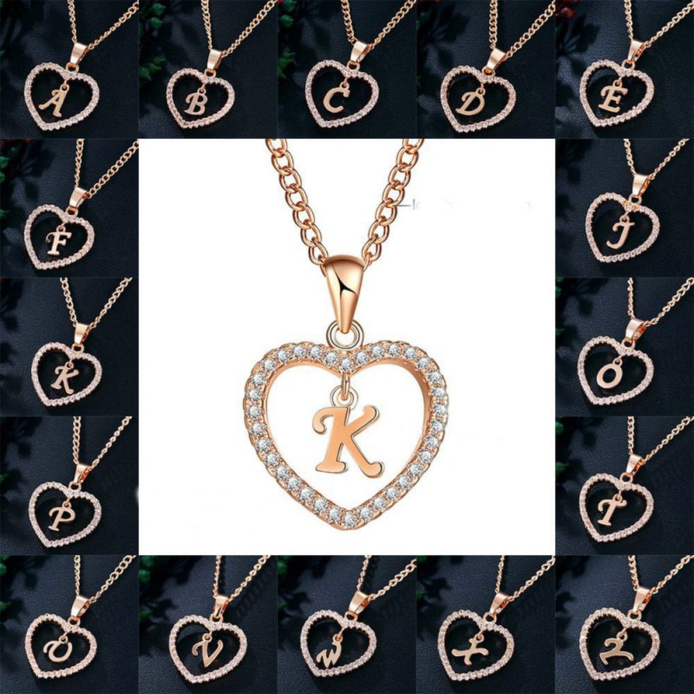Fashion Custom Heart Initial Rhinestones Letter Name Choker Necklace For Women Pendant Jewelry