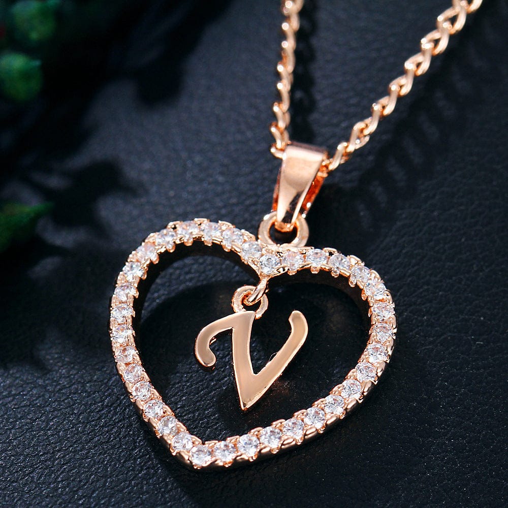 Fashion Custom Heart Initial Rhinestones Letter Name Choker Necklace For Women Pendant Jewelry
