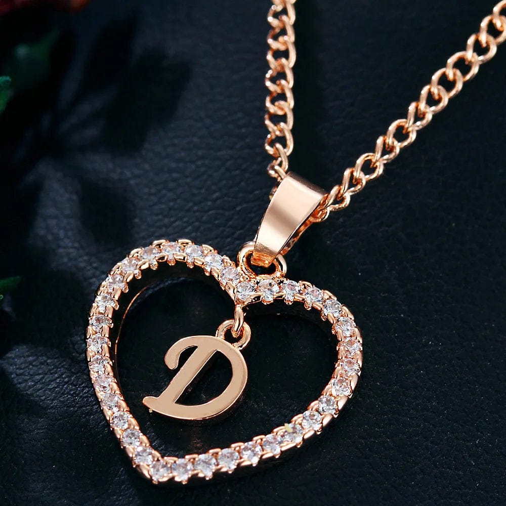 Fashion Custom Heart Initial Rhinestones Letter Name Choker Necklace For Women Pendant Jewelry