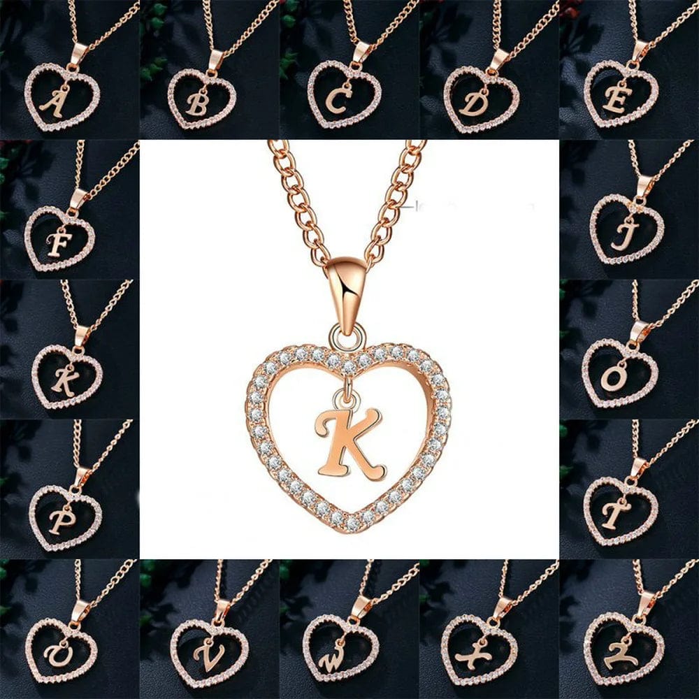Fashion Custom Heart Initial Rhinestones Letter Name Choker Necklace For Women Pendant Jewelry