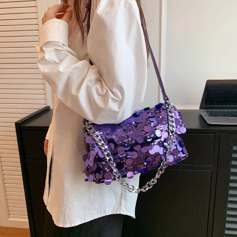 Fashion Design Clutch Purse Silver Sequin Handbags Rhinestone Tassel Evening Bags Women Elegant Shoulder Bags Shiny Party Bag