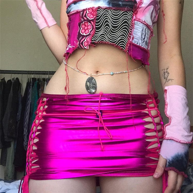 Fashion Drape Tassel Decoration Skirts Women Mid Waist Stitching Body-Shaping Attirewear Skirt