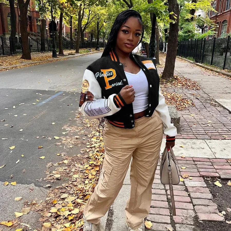 Fashion embroidery women's varsity jacket wholesale with polyester new style